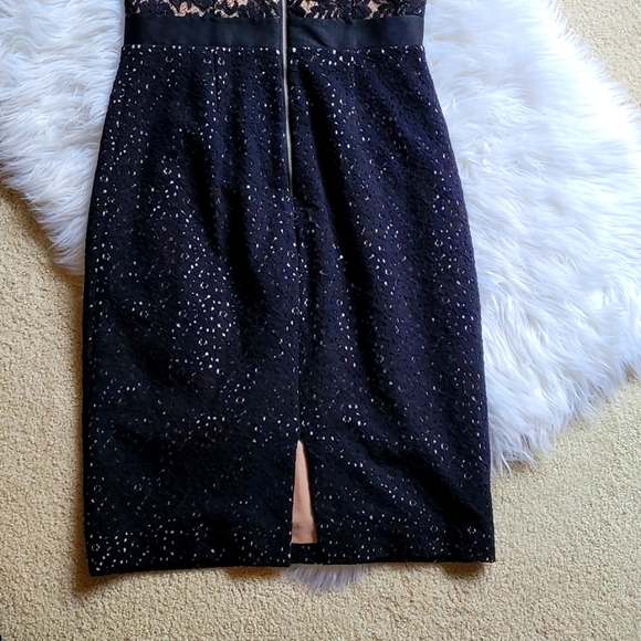 BCBGMAXAZRIA Alice Dress Cocktail Midi Black/Nude Lined Lace Sleeveless 4 - Picture 4 of 9
